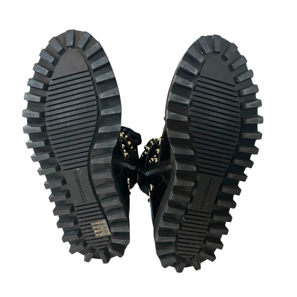 Dolce & Gabbana 9 Naxos combat boot studded jeweled lace‎ up zip crown embossed - Picture 8 of 16